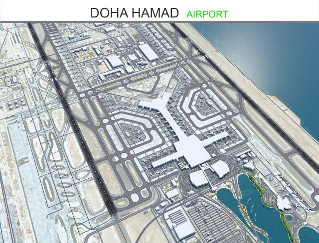 Doha Hamad Airport 12km 3D Model .c4d .max .obj .3ds .fbx .stl .blend 