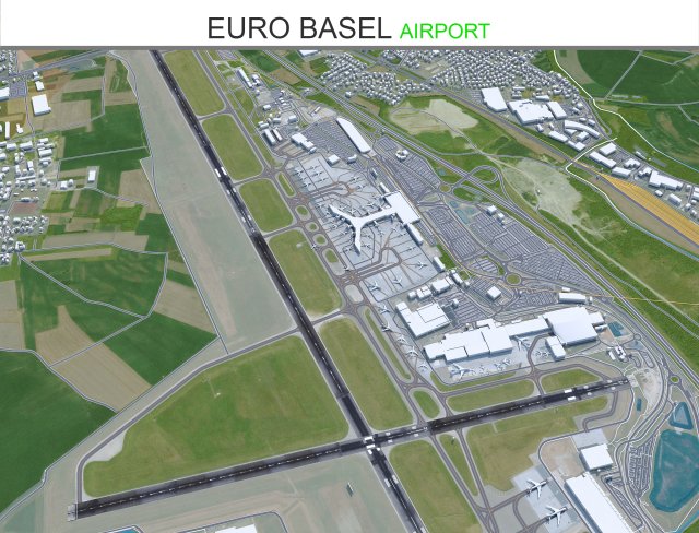 Euro Airport Basel 7km 3D Модель .c4d .max .obj .3ds .fbx .stl .blend 