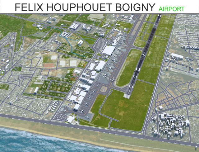 Felix Houphouet Boigny International Airport 10km 3D 模型 .c4d .max .obj .3ds .fbx .stl .blend 