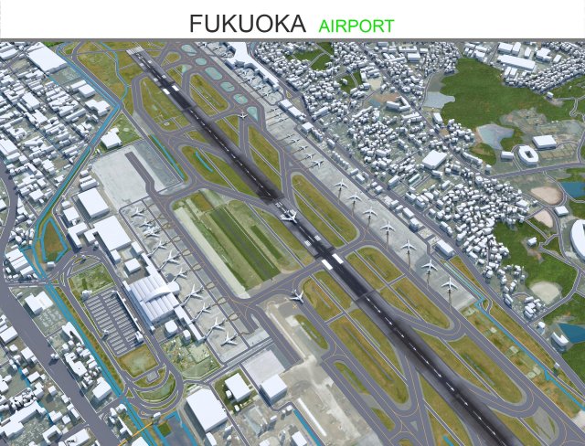 Fukuoka Airport 10km Modelo 3D .c4d .max .obj .3ds .fbx .stl .blend 