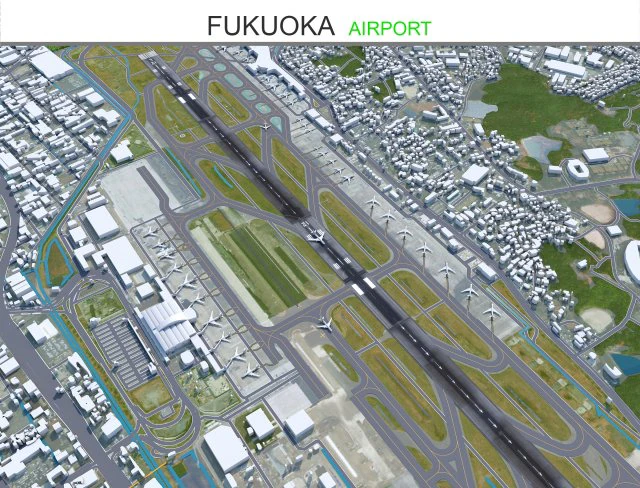 Fukuoka Airport 10km 3D Model .c4d .max .obj .3ds .fbx .stl .blend 