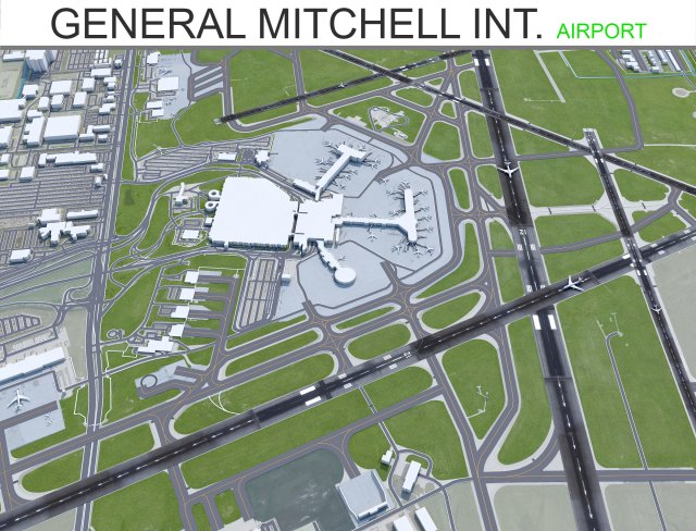 General Mitchell International Airport 10km 3Dモデル .c4d .max .obj .3ds .fbx .stl .blend 