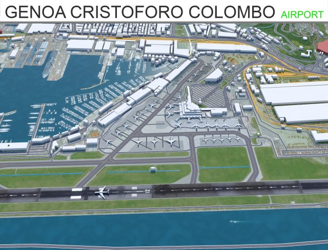 Genoa Cristoforo Colombo Airport 10km Model 3D .c4d .max .obj .3ds .fbx .stl .blend 