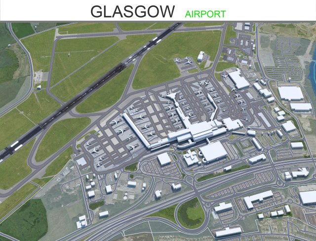 Glasgow Airport 10km 3D 模型 .c4d .max .obj .3ds .fbx .stl .blend 