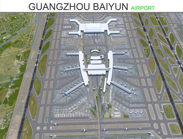 Guangzhou Baiyun International Airport 12km 3D Model .c4d .max .obj .3ds .fbx .stl .blend 