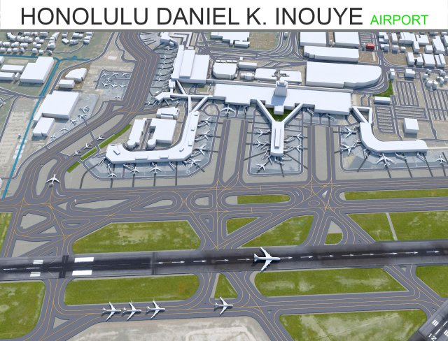 Honolulu Daniel K Inouye International Airport 10km Modèle 3D .c4d .max .obj .3ds .fbx .stl .blend 