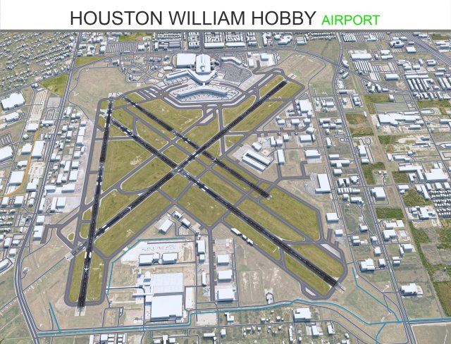 Houston William Hobby Airport 10km 3D Model .c4d .max .obj .3ds .fbx .stl .blend 