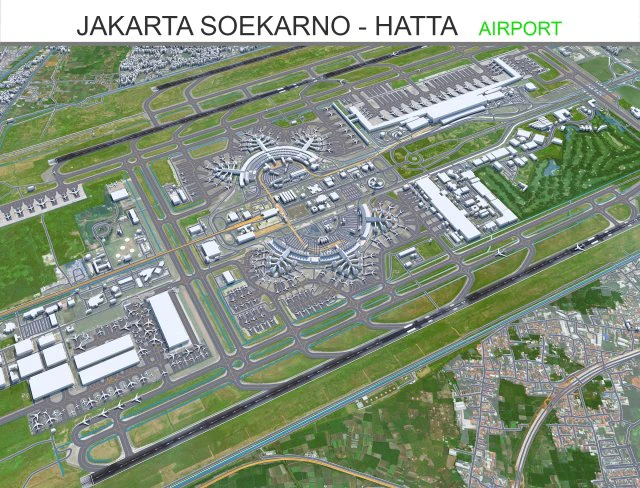 Jakarta Soekarno - Hatta Airport 10km 3D Model .c4d .max .obj .3ds .fbx .stl .blend 