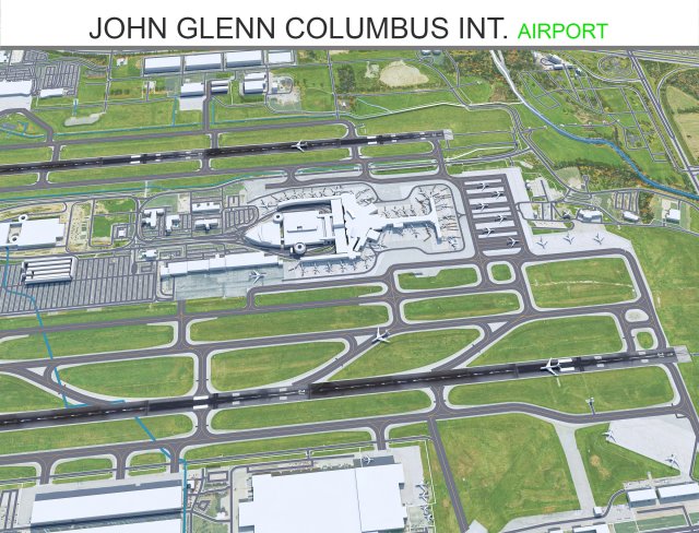 John Glenn Columbus International Airport 10km 3D Модель .c4d .max .obj .3ds .fbx .stl .blend 