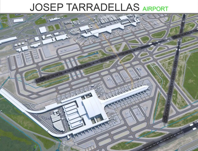 Josep Tarradellas Barcelona-El Prat Airport 10km 3D Model .c4d .max .obj .3ds .fbx .stl .blend 