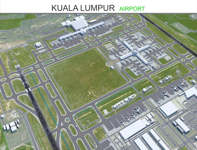 Kuala Lumpur Airport 12km 3D Model .c4d .max .obj .3ds .fbx .stl .blend
