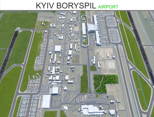 Kyiv Boryspil Airport 12km 3D Модель .c4d .max .obj .3ds .fbx .stl .blend