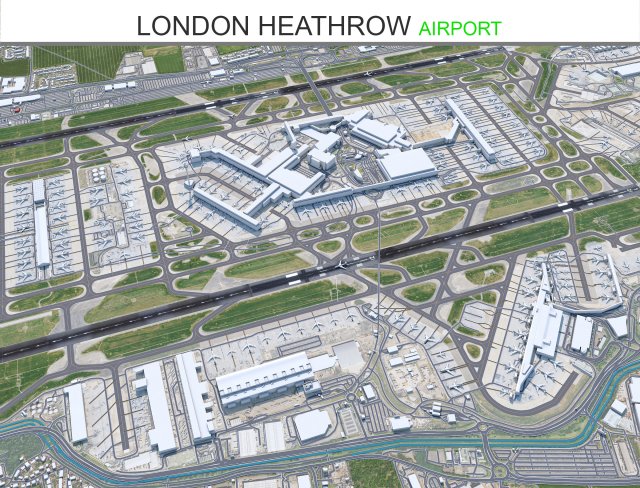 London Heathrow Airport 10km Model 3D .c4d .max .obj .3ds .fbx .stl .blend 