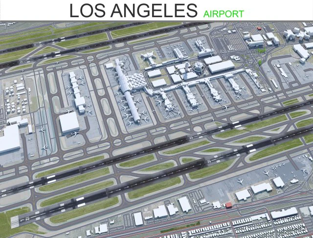 Los Angeles Airport 8km 3D Model .c4d .max .obj .3ds .fbx .stl .blend