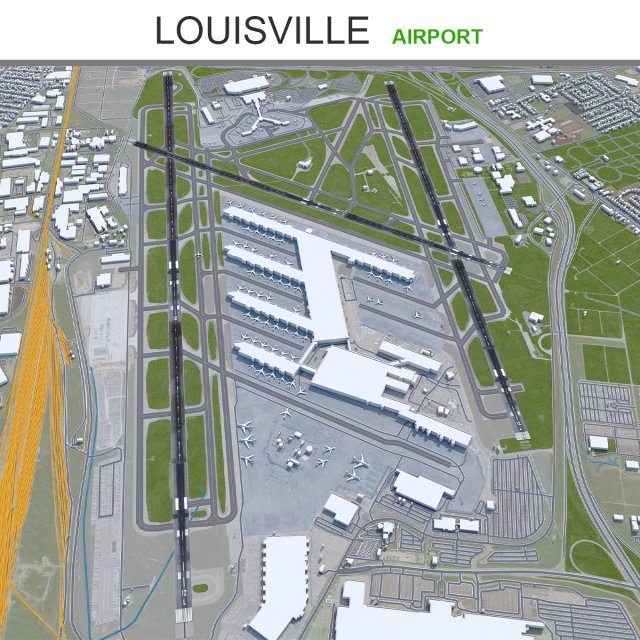 Louisville Airport 15km 3D Model .c4d .max .obj .3ds .fbx .stl .blend 