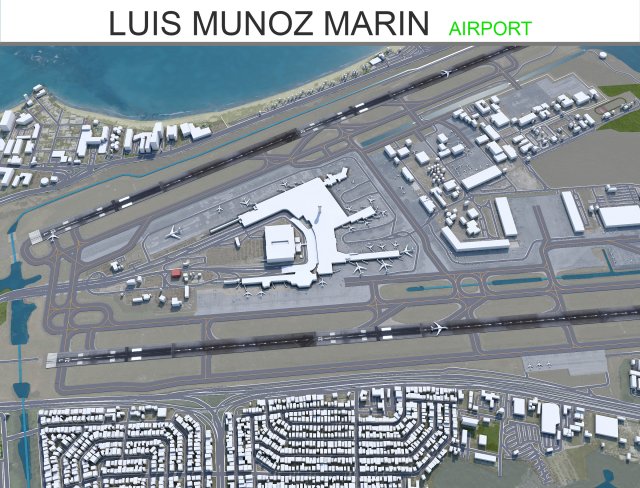 Luis Munoz Marin International Airport 10km 3D Model .c4d .max .obj .3ds .fbx .stl .blend