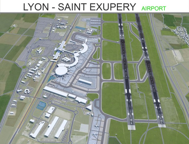 Lyon - Saint Exupery Airport 10km 3D मॉडल .c4d .max .obj .3ds .fbx .stl .blend