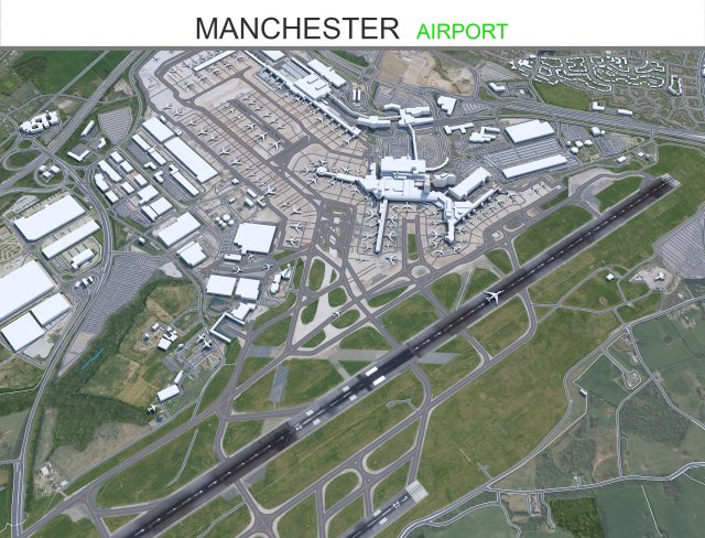 Manchester Airport UK 10km 3D Модель .c4d .max .obj .3ds .fbx .stl .blend 