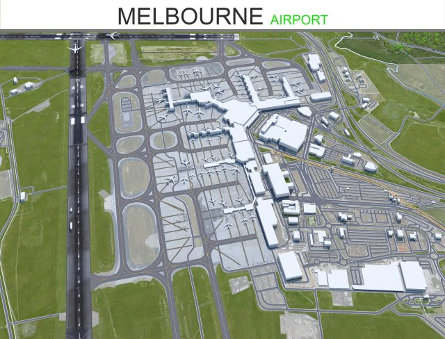 Melbourne Airport 15km 3D Model .c4d .max .obj .3ds .fbx .stl .blend