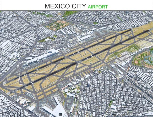 Mexico City Airport 10km 3D Model .c4d .max .obj .3ds .fbx .stl .blend
