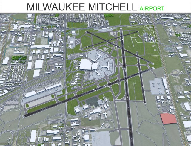 Milwaukee Mitchell Airport 10km 3D Model .c4d .max .obj .3ds .fbx .stl .blend 