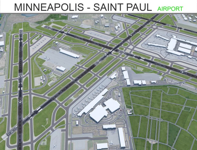 Minneapolis - Saint Paul Airport 12km 3D Model .c4d .max .obj .3ds .fbx .stl .blend 