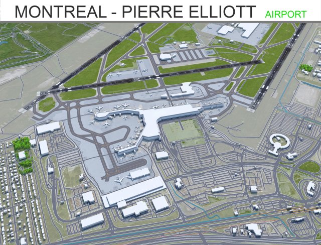 Montreal - Pierre Elliott Trudeau Airport 10km 3D Модель .c4d .max .obj .3ds .fbx .stl .blend 