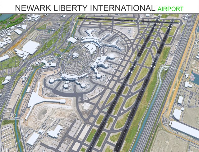 Newark Liberty International Airport 10km 3Dモデル .c4d .max .obj .3ds .fbx .stl .blend 