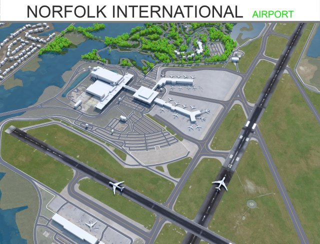 Norfolk International Airport 10km 3D मॉडल .c4d .max .obj .3ds .fbx .stl .blend 