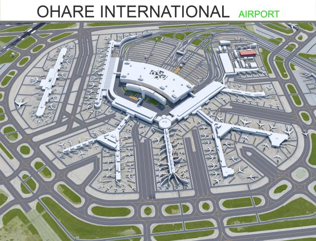 OHare International Airport 15km 3D Model .c4d .max .obj .3ds .fbx .stl .blend 