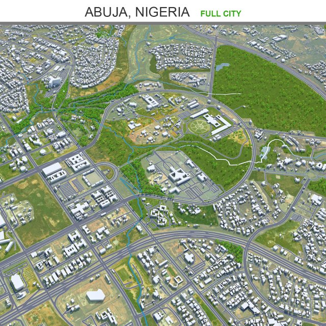 Abuja city Nigeria 40km 3D Model .c4d .max .obj .3ds .fbx .stl .blend 