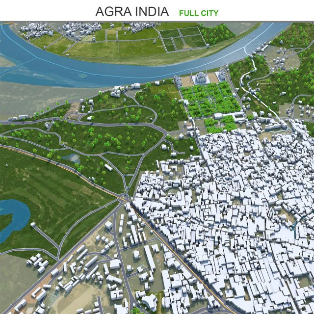 Agra city India 50km 3D Model .c4d .max .obj .3ds .fbx .stl .blend 