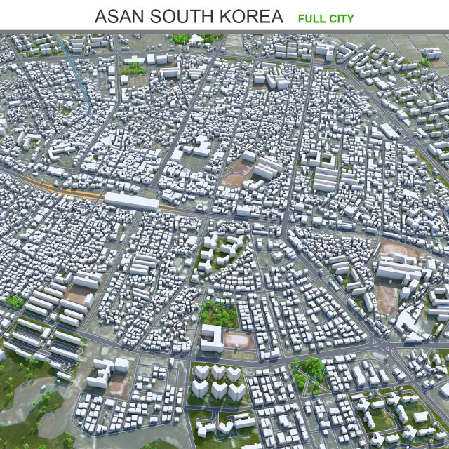 Asan City South Korea 20km 3D Model .c4d .max .obj .3ds .fbx .stl .blend 
