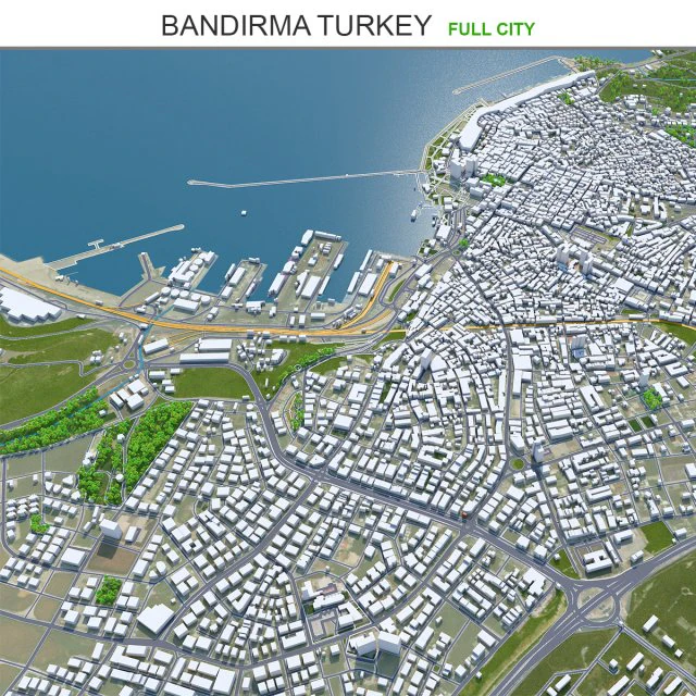 Bandirma City Turkey 20km 3D Model .c4d .max .obj .3ds .fbx .stl .blend