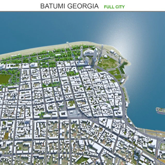Batumi City Georgia 30km 3D Model .c4d .max .obj .3ds .fbx .stl .blend 