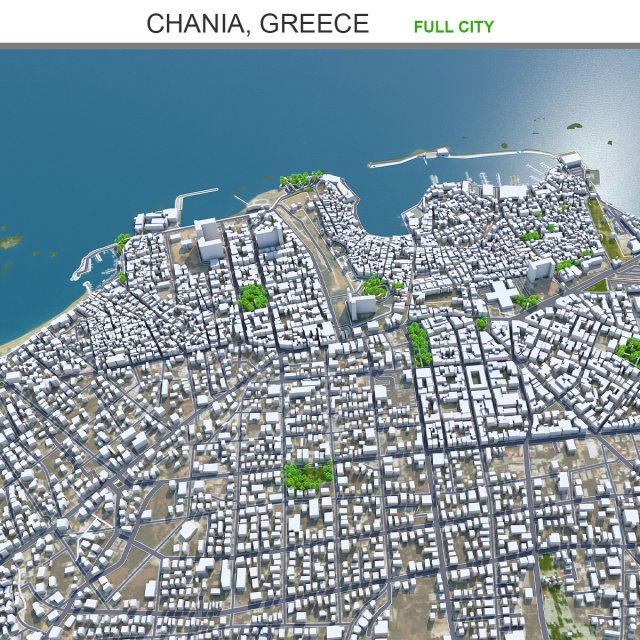 Chania city Greece 30km 3D Модель .c4d .max .obj .3ds .fbx .stl .blend 
