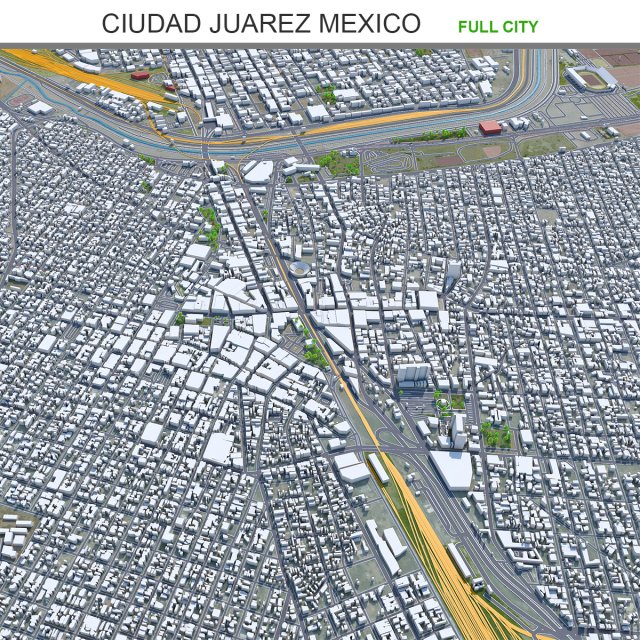 Ciudad Juarez city Mexico 30km Model 3D .c4d .max .obj .3ds .fbx .stl .blend 