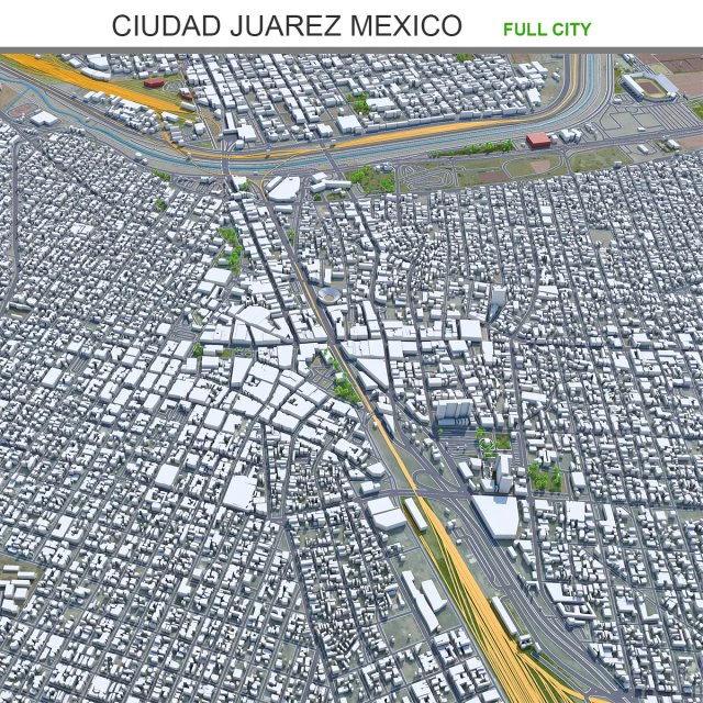 Ciudad Juarez city Mexico 30km 3D Model .c4d .max .obj .3ds .fbx .stl .blend