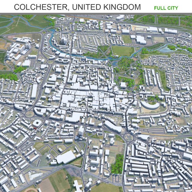 Colchester city United Kingdom 30km 3Dモデル .c4d .max .obj .3ds .fbx .stl .blend 