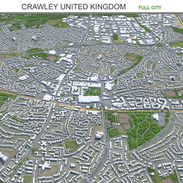 Crawley City United Kingdom 25km Modelo 3D .c4d .max .obj .3ds .fbx .stl .blend 