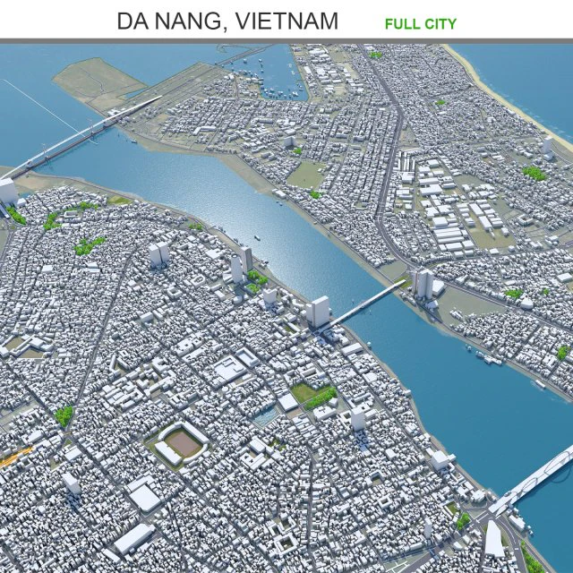 Da Nang city Vietnam 60km 3D Model .c4d .max .obj .3ds .fbx .stl .blend 