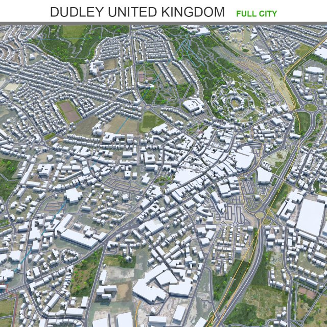 Dudley United Kingdom 30km 3D Model .c4d .max .obj .3ds .fbx .stl .blend 