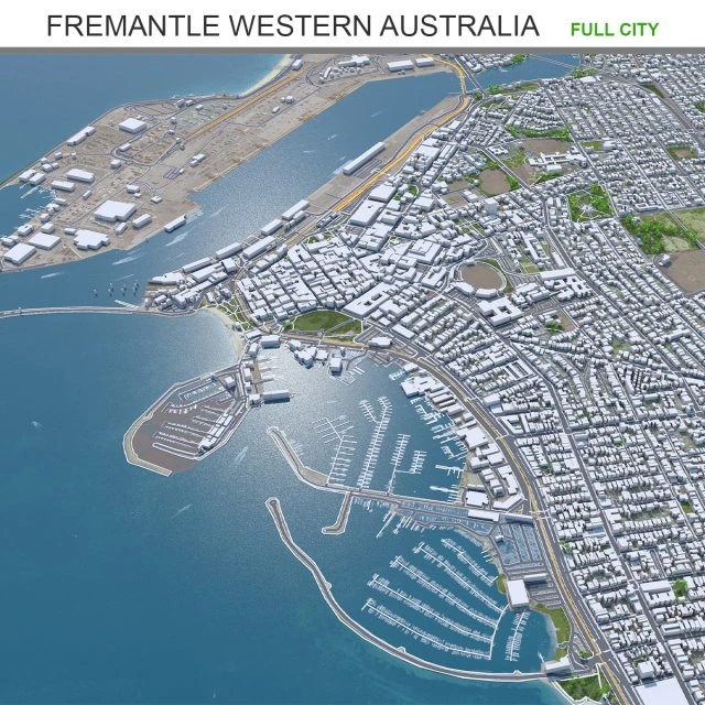 Fremantle city Western Australia 15km 3D Model .c4d .max .obj .3ds .fbx .stl .blend 
