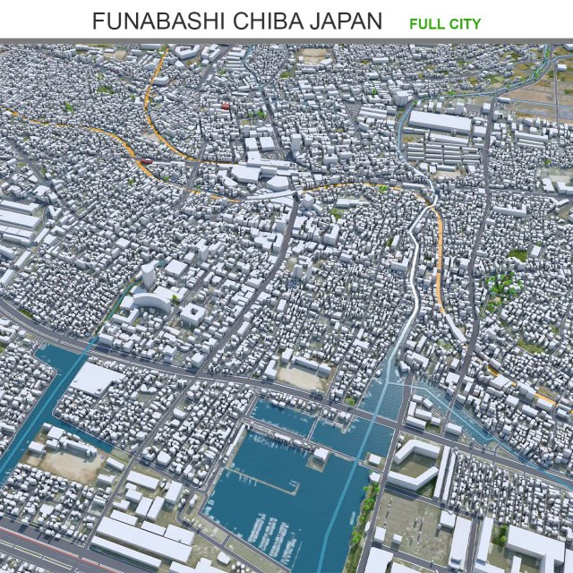 Funabashi city Chiba Japan 30km 3D Model .c4d .max .obj .3ds .fbx .stl .blend 