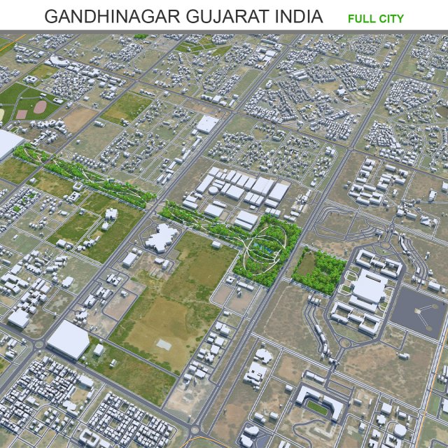 Gandhinagar city Gujarat India 20km 3D Модель .c4d .max .obj .3ds .fbx .stl .blend 