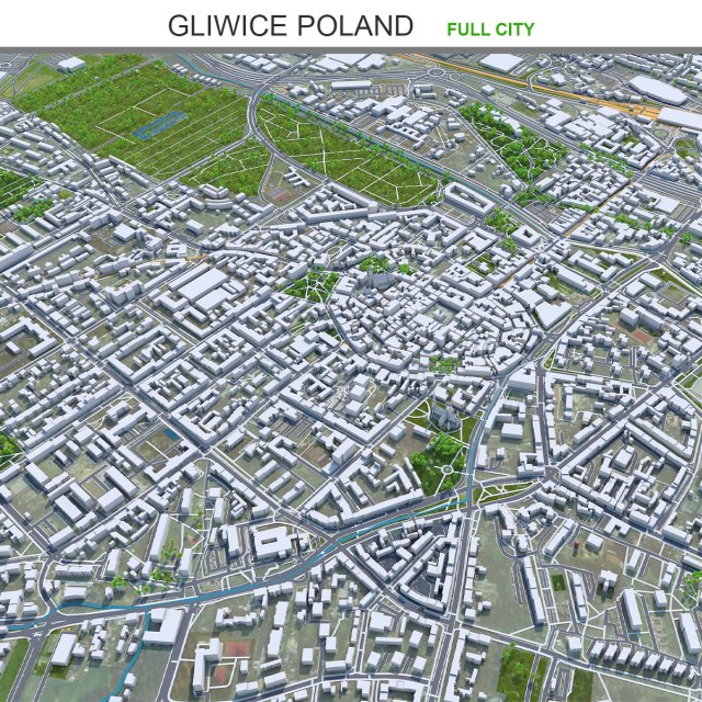 Gliwice city Poland 30km 3D मॉडल .c4d .max .obj .3ds .fbx .stl .blend 