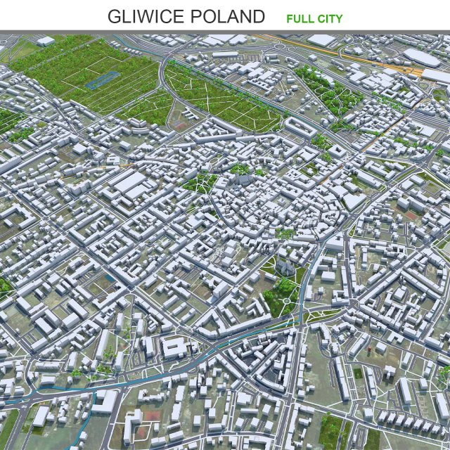 Gliwice city Poland 30km 3D Model .c4d .max .obj .3ds .fbx .stl .blend 