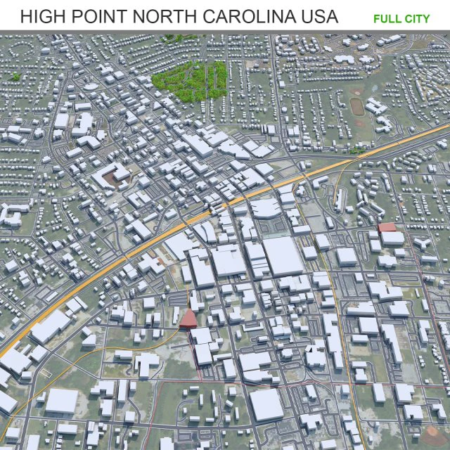 High Point city North Carolina USA 50km 3D Model .c4d .max .obj .3ds .fbx .stl .blend 