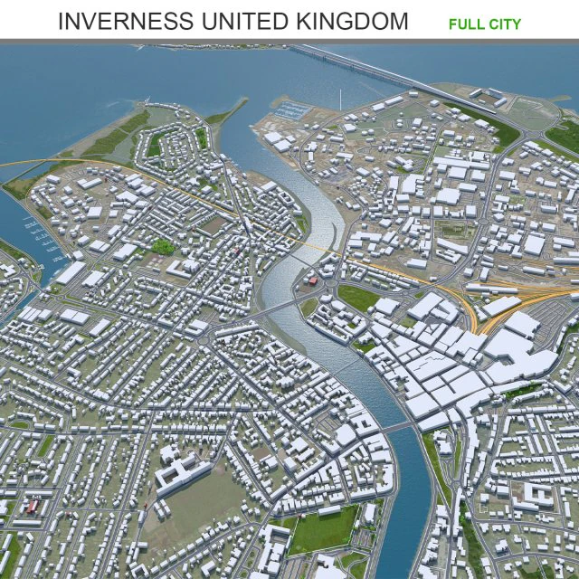 Inverness city United Kingdom 30km 3D Model .c4d .max .obj .3ds .fbx .stl .blend 