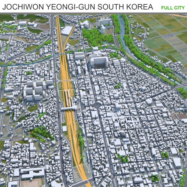 Jochiwon Yeongi city South Korea 20km 3D Model .c4d .max .obj .3ds .fbx .stl .blend 